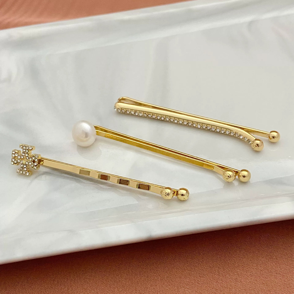 Tory Burch Diamond Encrusted Metal Letter Pearl Hair Clip